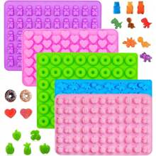 水果零食模具硅胶软糖模具、心形、熊、迷你恐龙和迷你甜甜圈、软糖模具托盘用于糖果巧克力软糖烘焙（樱桃葡萄香蕉苹果菠萝） - 彩色 - 查看 1