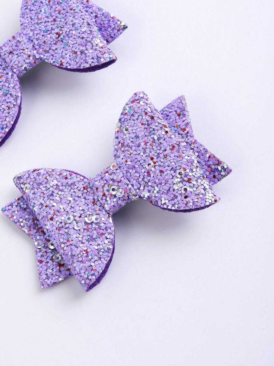 2pcs Purple Bow Hair Clips For Girls,Glitter Sequins Hair Bows For Kids