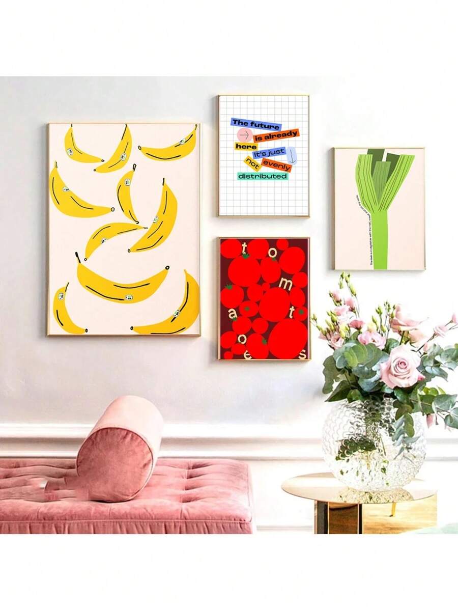 1pc Nhà bếp Áp phích thực phẩm trái cây màu sắc tươi sáng Cà chua Chuối Hành lá Tranh vải Canvas Nghệ thuật treo tường Hình ảnh Phòng ăn Trang trí nhà Không có khung - Nhiều màu - Xem 1