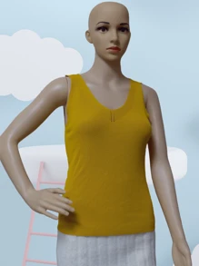 Women Plain Minimalist Knitted Vest - Yellow - View 7