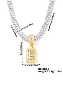 1 pezzo Collana con ciondolo a forma di lettera in rame e zirconia cubica, di stile hip hop, unisex