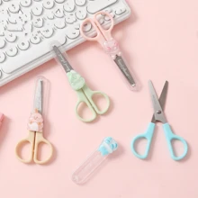 Cute Cartoon Stainless Steel Craft Scissors, Mini Stationery Scissors With Cover, Portable Scissors For Paper Cutting, Scrapbooking, Crafting - Multicolor - View 2