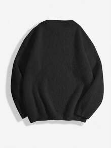 Men's Mink Cashmere Sweater, Loose Knit, Relaxed Fit, Casual Solid Color Top, Soft And Comfortable, Crew Neck Pullover, Suitable For Christmas, New Year Attire And Other Occasions - Black - View 4