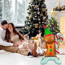 Người đàn ông bánh gừng đứng cỡ lớn mới, Bóng bay lá kim loại hình ngôi nhà kẹo Giáng sinh đứng cỡ lớn, Bóng bay trang trí tiệc Giáng sinh & Năm mới - Nhiều màu - Xem 5