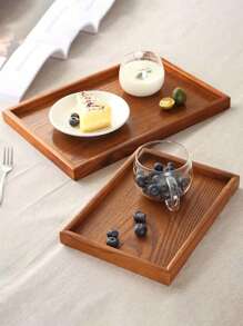 2 件/1 件黑色木质托盘，适用于食物、蛋糕、沙拉、水果、寿司、饮料、牛排、披萨、谷物，哑光纹理表面拼盘，适用于咖啡馆、家庭、甜点、茶、面包、小吃和杯子 - 茶色 - 查看 2