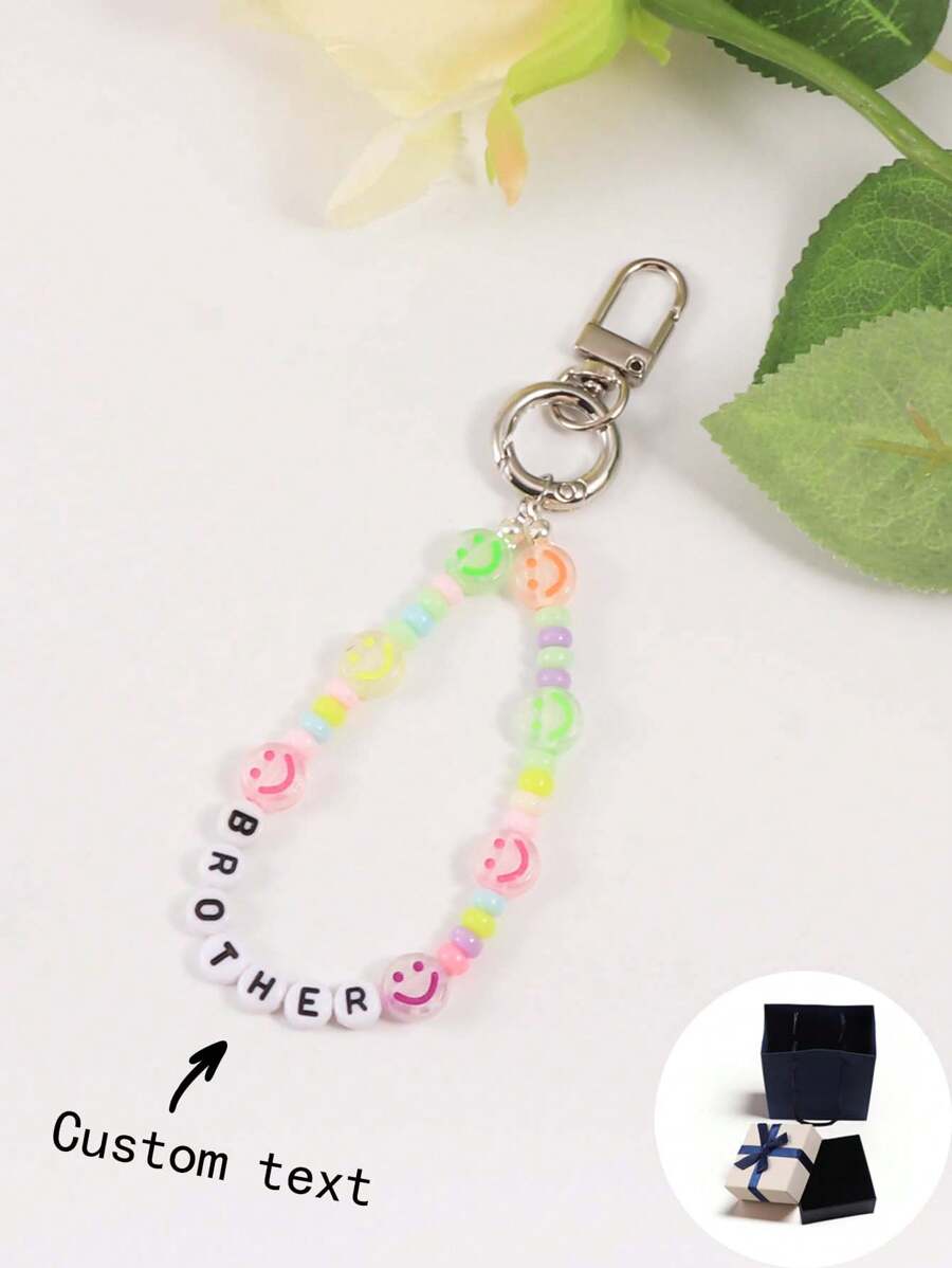 Móc khóa tùy chỉnh, Móc khóa hạt cườm mặt cười màu sắc ngẫu nhiên dễ thương thời trang, Mặt dây chuyền móc khóa ngọc trai chữ tùy chỉnh, Thích hợp cho sinh nhật, ngày lễ tình nhân, lễ kỷ niệm, quà tặng cho bạn gái, bạn trai, bạn thân - Nhiều màu - Xem 1