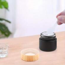 6 件装 0.35 盎司/10 毫升可重复使用磨砂黑色玻璃化妆品罐，带竹盖，防紫外线容器，用于面霜、乳液、护肤品 - 不油腻，螺旋盖储存罐 - 15克 - 查看 4