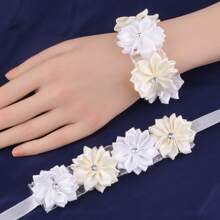 1 件女士腕花时尚仿水晶装饰婚礼新娘乳白色手链花配饰伴娘花派对活动日常佩戴 - 米色 - 查看 3
