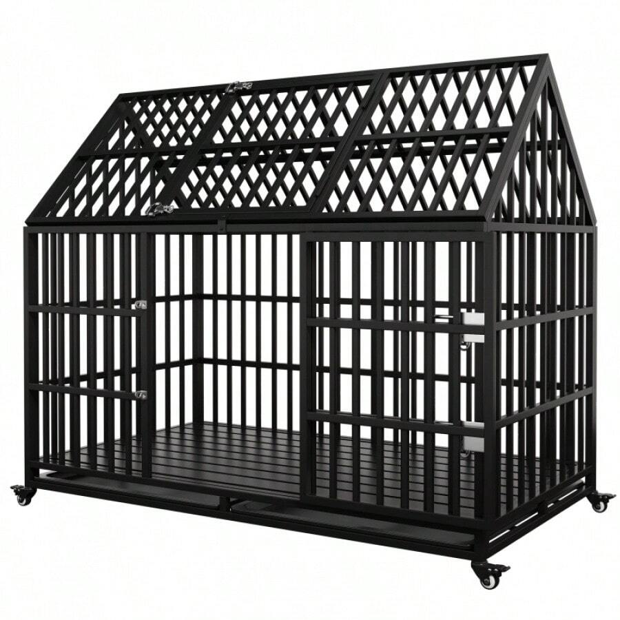 54" Heavy Duty Dog Crate Large Dog Cage Strong Metal Dog Kennels And