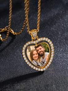 Customized Couple's Double-Sided Rotating Heart Pendant Necklace, Classic And Versatile Design Valentines - Multicolor - View 9
