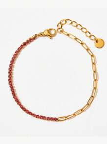 Zirconia Semi-Sphere Chain Bracelet, Stainless Steel Bracelet, Women's Colorful Gemstone Delicate Minimalist Stainless Steel Jewelry