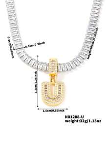 1 pezzo Collana con ciondolo a forma di lettera in rame e zirconia cubica, di stile hip hop, unisex
