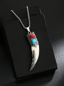 1 件新款复古欧式美国凶猛狼牙项链，时尚黑白狼牙吊坠配饰，独特仿真狼牙项链，不锈钢长链项链，男女日常佩戴 - 新款項鍊 - 查看 9