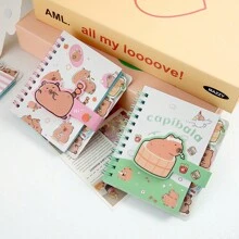1 pieza Cuaderno espiral de Capibara, Libreta de estudiante de escuela intermedia/primaria, Diario suelto en tamaño A7, Diario de aprendizaje, Bloc de notas, Cuaderno de práctica, Cuaderno de ejercicios para estudiantes, Cuaderno grueso