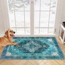 Area Rug Washable Carpet For Living Room, Large Low Pile Print Vintage Rug Anti-Slip Stain Resistant Floral Carpet, Indoor Distressed Retro Floor Carpet For Bedroom Dining Room Office