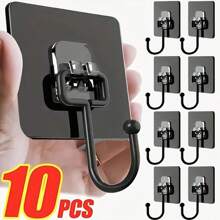 5/10pcs Large Adhesive Hooks 22Ib(Max), Waterproof And Rustproof Wall Hooks For Hanging Heavy Duty, Stainless Steel Towel And Coats Hooks To Use Inside Kitchen, Bathroom, Home And Office (Black, Gold, Clear) - Multicolor - View 3