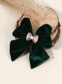 1 pieza Clips para el cabello con lazo de terciopelo para niñas pequeñas, pasadores de cabello de otoño e invierno, accesorios para el cabello con mini lazo exquisito, decoración con perlas falsas y rhinestones, clip de cocodrilo, accesorios para el cabello de niños y adolescentes, adecuado para la vida diaria y fiestas (verde oscuro, azul marino)