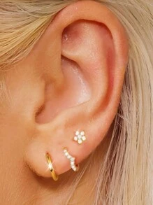 Bộ 6 khuyên tai tròn bằng đồng Cubic Zirconia tổng hợp & khuyên tai đinh tán dành cho nữ, quà tặng cho ngày lễ, tiệc tùng và đeo hàng ngày - Vàng - Xem 1