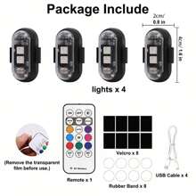 2/4/6/8/12/16pcs Wireless LED Lights With Remote Control, High Brightness Anti-Collision Lights, 8-Color USB Rechargeable, Mini Drone Night Lights, Suitable For Cars, Drones, Airplanes, Motorcycles, Bicycles, Daily Halloween Gifts, Car Accessories - 6 cái - Xem 2
