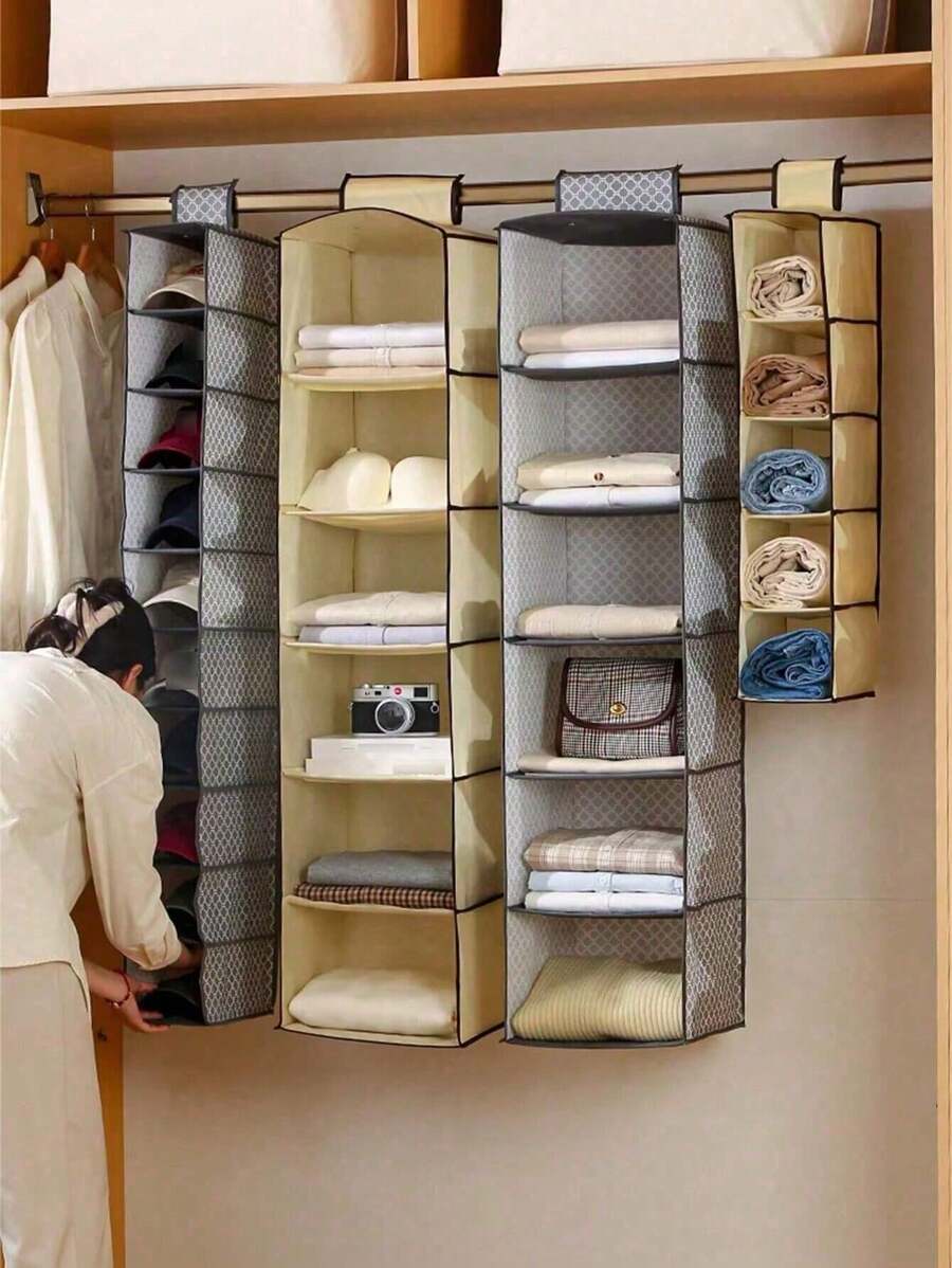 1 件装无纺布多层可折叠悬挂式收纳袋，用于衣服、鞋子、防尘整理装饰品秋季装饰节日装饰房间装饰家居装饰秋季装饰卧室装饰收纳袋衣柜收纳袋宿舍必需品衣服收纳袋学校 - 彩色 - 查看 1