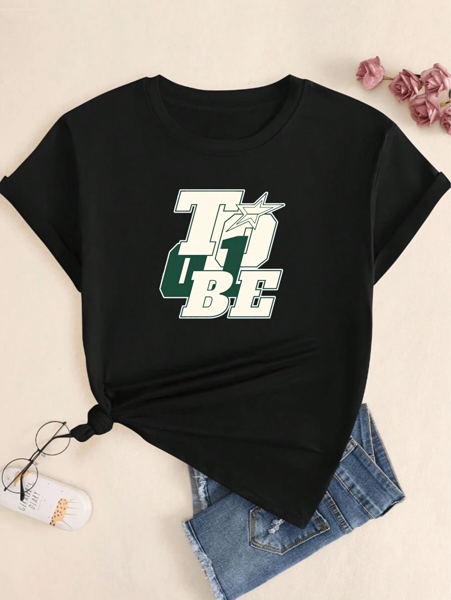 Tobe Printed T-Shirt Women's Blouse Streetwear Comfortable Short Sleeve - 黑色 - 查看 1