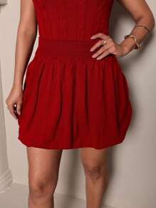 TRICOT DE LUXO Women's Pleated Modal Summer Knit Balloon Skirt - 紅色 - 查看 2