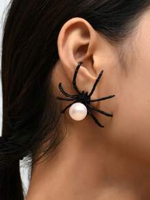 1 对万圣节蜘蛛主题珐琅耳环，红色和黑色，女士款 - 紅色 - 查看 4