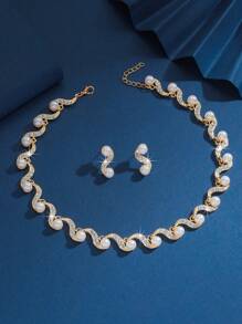S-Shaped Faux Pearl Earrings Necklace Set