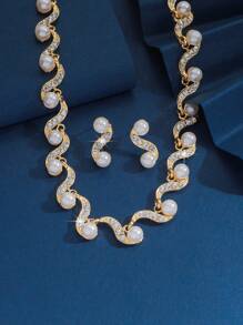 S-Shaped Faux Pearl Earrings Necklace Set