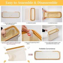 1 件带盖卫生纸收纳篮,浴室卫生纸收纳盒,竹制卫生纸收纳架,独立式带手柄,封闭式卫生纸纸巾收纳盒容器,家居浴室装饰浴室收纳盒秋季装饰返校 - 衛生紙收納帶提手 - 查看 10