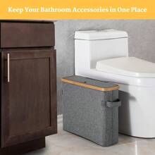 1 件带盖卫生纸收纳篮,浴室卫生纸收纳盒,竹制卫生纸收纳架,独立式带手柄,封闭式卫生纸纸巾收纳盒容器,家居浴室装饰浴室收纳盒秋季装饰返校 - 衛生紙收納帶提手 - 查看 11