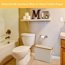 1 件带盖卫生纸收纳篮,浴室卫生纸收纳盒,竹制卫生纸收纳架,独立式带手柄,封闭式卫生纸纸巾收纳盒容器,家居浴室装饰浴室收纳盒秋季装饰返校 - 衛生紙收納帶提手 - 查看 8