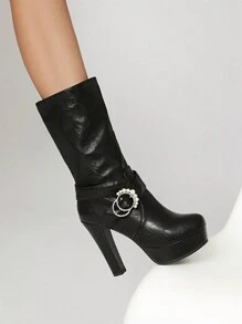 Black Summer High Heel Casual Lace-Up Waterproof Platform Boots For Women