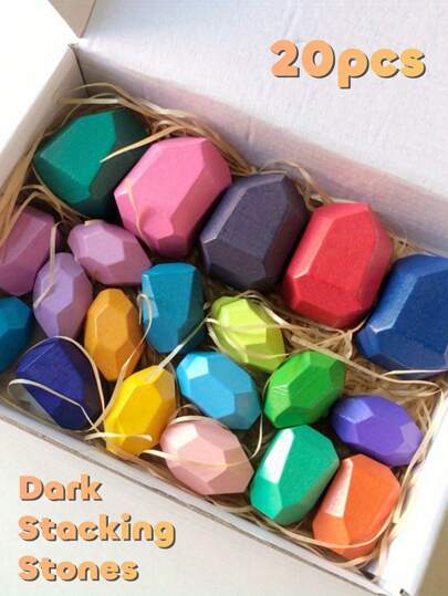 20 块天然木制堆叠石平衡石 - 蒙特梭利学龄前儿童教育学习玩具，适合幼儿发展，拼图分类玩具，儿童生日和圣诞节礼物