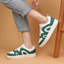 潮流女士时尚休闲鞋低帮系带透气拼色运动鞋轻便舒适滑板鞋 - 綠色 - 查看 12