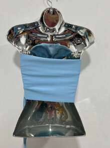 Strapless Cropped Top With Gathered Sides, Spring Summer - Màu xanh nhạt - Xem 2