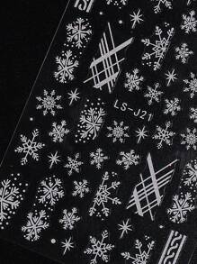 2 tờ nhãn dán móng tay Giáng sinh 3D phản quang lấp lánh sáng bóng hình bông tuyết bạc trắng thanh trượt để trang trí móng tay - trắng - Xem 6