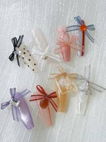 50件混色丝带美甲装饰，3D日式黑红蕾丝蝴蝶结美甲装饰，DIY美甲配件，美甲饰品，美甲用品 - 彩色 - 查看 4