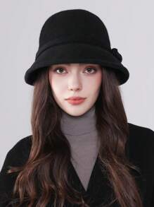 1 件女士秋冬蝴蝶结装饰渔夫帽，优雅优质复古法式圆顶帽，适合日常使用、聚会、购物 - MM1896 - 查看 6