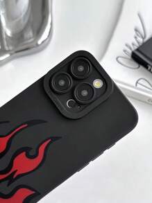 Y2K Red Flame Pattern Black TPU Phone Case, Compatible With IPhone & Galaxy, Cover Compatible With IPhone 17/17 Pro Max/15/14/13 Series, Avant-Garde Streetwear Style Lens Protection Phone Case, Suitable For Personal Use Or As A Gift - Multicolor - View 7