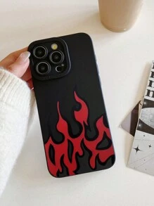 Y2K Red Flame Pattern Black TPU Phone Case, Compatible With IPhone & Galaxy, Cover Compatible With IPhone 17/17 Pro Max/15/14/13 Series, Avant-Garde Streetwear Style Lens Protection Phone Case, Suitable For Personal Use Or As A Gift - Multicolor - View 3