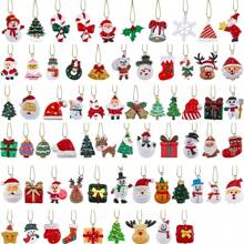 33pcs Mini Acrylic Christmas Decorations Flat Hanging Ornaments, Miniature Christmas Tree Decor, Figurine With Golden Embroidery Thread, Suitable For Christmas, Home, Party Decorations (Assorted Styles)