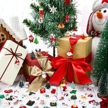 33pcs Mini Acrylic Christmas Decorations Flat Hanging Ornaments, Miniature Christmas Tree Decor, Figurine With Golden Embroidery Thread, Suitable For Christmas, Home, Party Decorations (Assorted Styles)