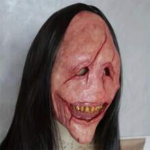 1 个面具，长发面具树脂恐怖角色扮演道具，用于派对、万圣节装饰 - 彩色 - 查看 1