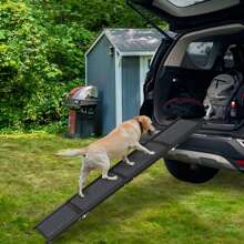 LILIIN Foldable Pet Ramps Aluminum Dog Ramps Load Capacity Up To 110KG Anti-Slip Dog Stairs Entry Aid Trunk Ramp Dog Steps For Car Pool Caravan (157x43cm) - Black - View 1