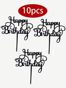 1/10/20/30/40/50/60件生日蛋糕裝飾品，生日蛋糕裝飾，返校派對用品，現代字母圖形蛋糕插牌，適用於婚禮、沙烏地阿拉伯國慶日、生日主題派對 - 黑色 - 查看 7