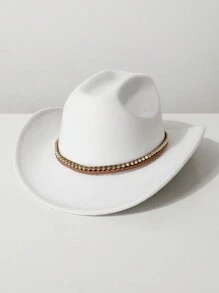 1 Stück Damen einfarbiger Boho-Stil geflochten Band Dekor Western Cowboy Hut/Jazzhat/Panama Hut, warme Herbst/Winter Kappe, geeignet für Musikfestivals, Western-Cowboy-Themen-Events, Retro-Partys, Kostümspiele, Geburtstagsfeiern, Bühnenauftritte und den täglichen Gebrauch - Zylinder - Übersicht 2