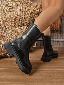 Women's Ankle Chelsea Boots, New Design Thick Sole Riding Boots, Black Smoke Tube Boots For Autumn/Spring