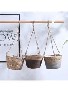 Handcrafted Woven Basket Hanging Planter With Jute Rope - Perfect For Indoor Or Outdoor Decor (Random Color) Gifts Birthday Graduation