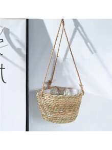 Handcrafted Woven Basket Hanging Planter With Jute Rope - Perfect For Indoor Or Outdoor Decor (Random Color) Gifts Birthday Graduation